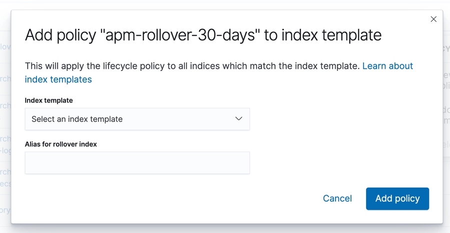 index lifecycle policy apply index template