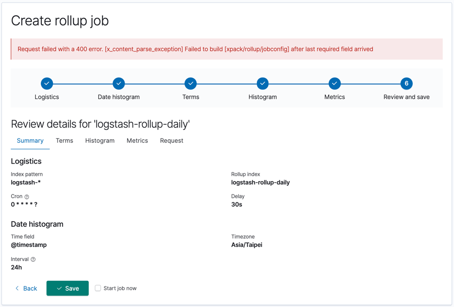 create rollup job error
