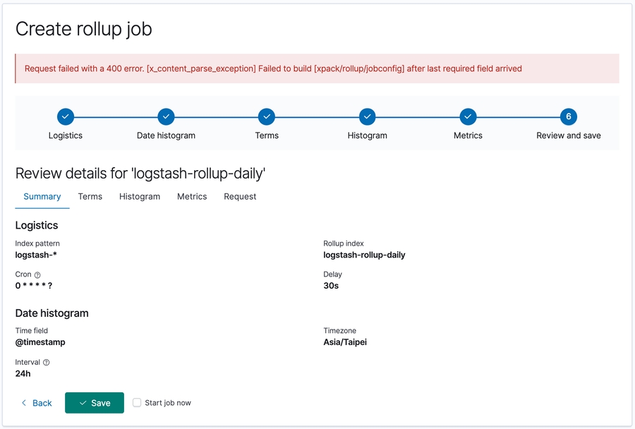 create rollup job error